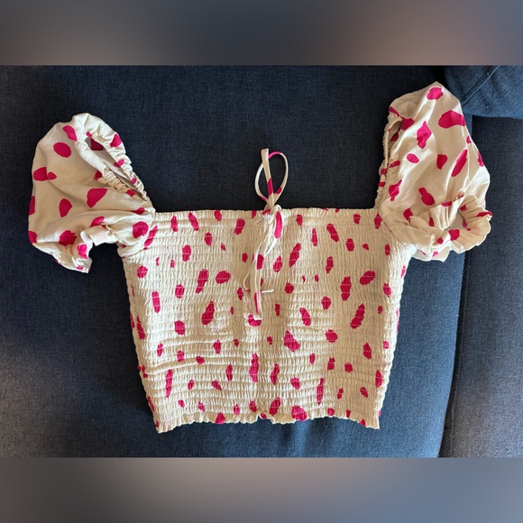 Wilfred Crepette Puff Sleeve Crop Top with Pink Animal Detail - Size XS - Picture 6 of 6